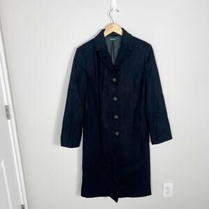 United Colors of Benetton Black Wool Blend Trench Coat Mens Size 46